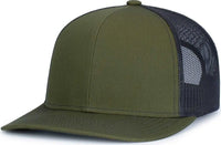 Pacific Headwear 104S Contrast Stitch Trucker Snapback - Moss Lt Charcoal Moss - Olive Gray / 7’’ 7 7/8’’