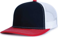 Pacific Headwear 104S Contrast Stitch Trucker Snapback - Navy White Red - Navy Red / 7’’ 7 7/8’’