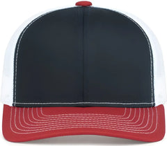 Pacific Headwear 104S Contrast Stitch Trucker Snapback - Navy White Red - Navy Red / 7’’ 7 7/8’’