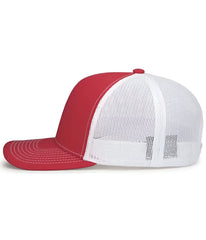 Pacific Headwear 104S Contrast Stitch Trucker Snapback - Red White Red - Red White Red / 7’’ - 7 7/8’’