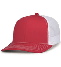 Pacific Headwear 104S Contrast Stitch Trucker Snapback - Red White Red - Red White Red / 7’’ - 7 7/8’’