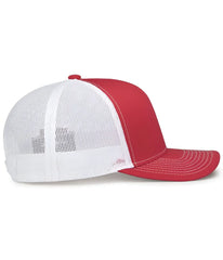 Pacific Headwear 104S Contrast Stitch Trucker Snapback - Red White Red - Red White Red / 7’’ - 7 7/8’’