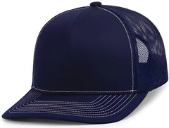 Pacific Headwear 104S Contrast Stitch Trucker Snapback - True Navy White - True Navy White / 7’’ - 7 7/8’’