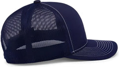 Pacific Headwear 104S Contrast Stitch Trucker Snapback - True Navy White - True Navy White / 7’’ - 7 7/8’’