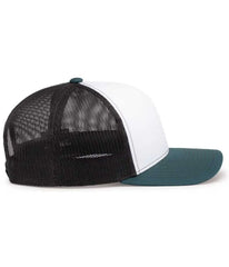 Pacific Headwear 104S Contrast Stitch Trucker Snapback - White Light Charcoal Dark Teal - White Teal / 7’’ 7 7/8’’
