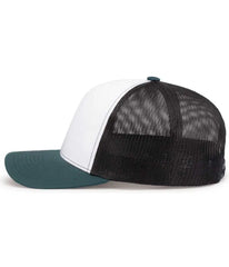 Pacific Headwear 104S Contrast Stitch Trucker Snapback - White Light Charcoal Dark Teal - White Teal / 7’’ 7 7/8’’