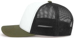 Pacific Headwear 104S Contrast Stitch Trucker Snapback - White Light Charcoal Moss - White Olive / 7’’ 7 7/8’’