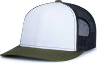 Pacific Headwear 104S Contrast Stitch Trucker Snapback - White Light Charcoal Moss - White Olive / 7’’ 7 7/8’’