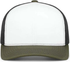 Pacific Headwear 104S Contrast Stitch Trucker Snapback - White Light Charcoal Moss - White Olive / 7’’ 7 7/8’’