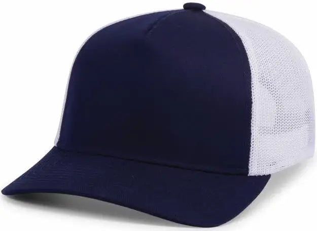 Pacific Headwear 105C 5-Panel Trucker Snapback Cap - True Navy White True Navy - True Navy White True Navy / 7’’ - 7
