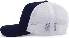 Pacific Headwear 105C 5-Panel Trucker Snapback Cap - True Navy White True Navy - True Navy White True Navy / 7’’ - 7