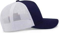 Pacific Headwear 105C 5-Panel Trucker Snapback Cap - True Navy White True Navy - True Navy White True Navy / 7’’ - 7