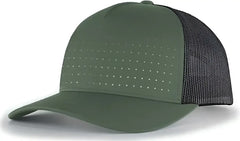 Pacific Headwear 105P Perforated 5-Panel Trucker Snapback Cap - Army Light Charcoal White - Olive Dark Gray / 7’’ - 7