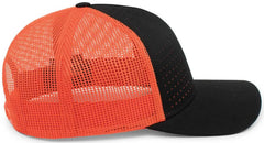Pacific Headwear 105P Perforated 5 Panel Trucker Snapback Cap - Black Orange Black - Black Orange / 7’’ 7 7/8’’
