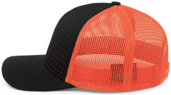 Pacific Headwear 105P Perforated 5 Panel Trucker Snapback Cap - Black Orange Black - Black Orange / 7’’ 7 7/8’’