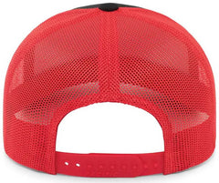 Pacific Headwear 105P Perforated 5 Panel Trucker Snapback Cap - Black Red Black - Black Red / 7’’ 7 7/8’’