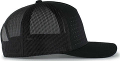 Pacific Headwear 105P Perforated 5-Panel Trucker Snapback Cap - Black Reflective - Black / 7’’ - 7 7/8’’