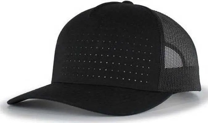 Pacific Headwear 105P Perforated 5-Panel Trucker Snapback Cap - Black Reflective - Black / 7’’ - 7 7/8’’