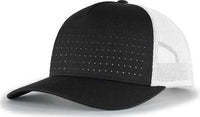 Pacific Headwear 105P Perforated 5-Panel Trucker Snapback Cap - Black White Black - Black White / 7’’ - 7 7/8’’