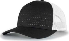 Pacific Headwear 105P Perforated 5-Panel Trucker Snapback Cap - Black White Black - Black White / 7’’ - 7 7/8’’