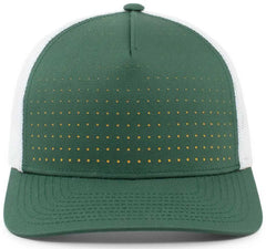 Pacific Headwear 105P Perforated 5 Panel Trucker Snapback Cap - Dark Green White Gold - Forest Gold / 7’’ 7 7/8’’