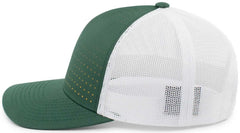 Pacific Headwear 105P Perforated 5 Panel Trucker Snapback Cap - Dark Green White Gold - Forest Gold / 7’’ 7 7/8’’
