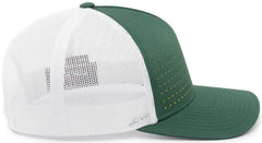 Pacific Headwear 105P Perforated 5 Panel Trucker Snapback Cap - Dark Green White Gold - Forest Gold / 7’’ 7 7/8’’