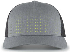 Pacific Headwear 105P Perforated 5-Panel Trucker Snapback Cap - Heather Gray Light Charcoal Acid Green - Gray Light