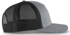 Pacific Headwear 105P Perforated 5-Panel Trucker Snapback Cap - Heather Gray Light Charcoal Acid Green - Gray Light