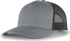 Pacific Headwear 105P Perforated 5-Panel Trucker Snapback Cap - Heather Gray Light Charcoal Acid Green - Gray Light