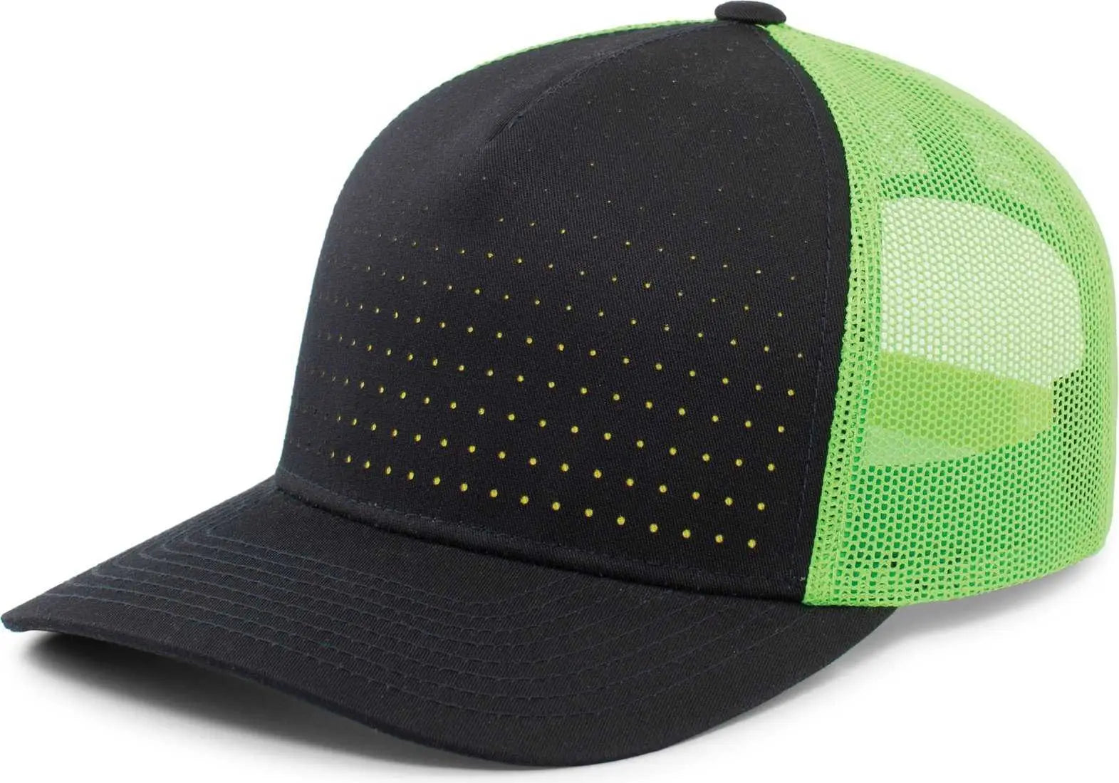 Pacific Headwear 105P Perforated 5 Panel Trucker Snapback Cap - Navy Neon Green Navy - Navy Green / 7’’ 7 7/8’’