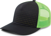 Pacific Headwear 105P Perforated 5 Panel Trucker Snapback Cap - Navy Neon Green Navy - Navy Green / 7’’ 7 7/8’’