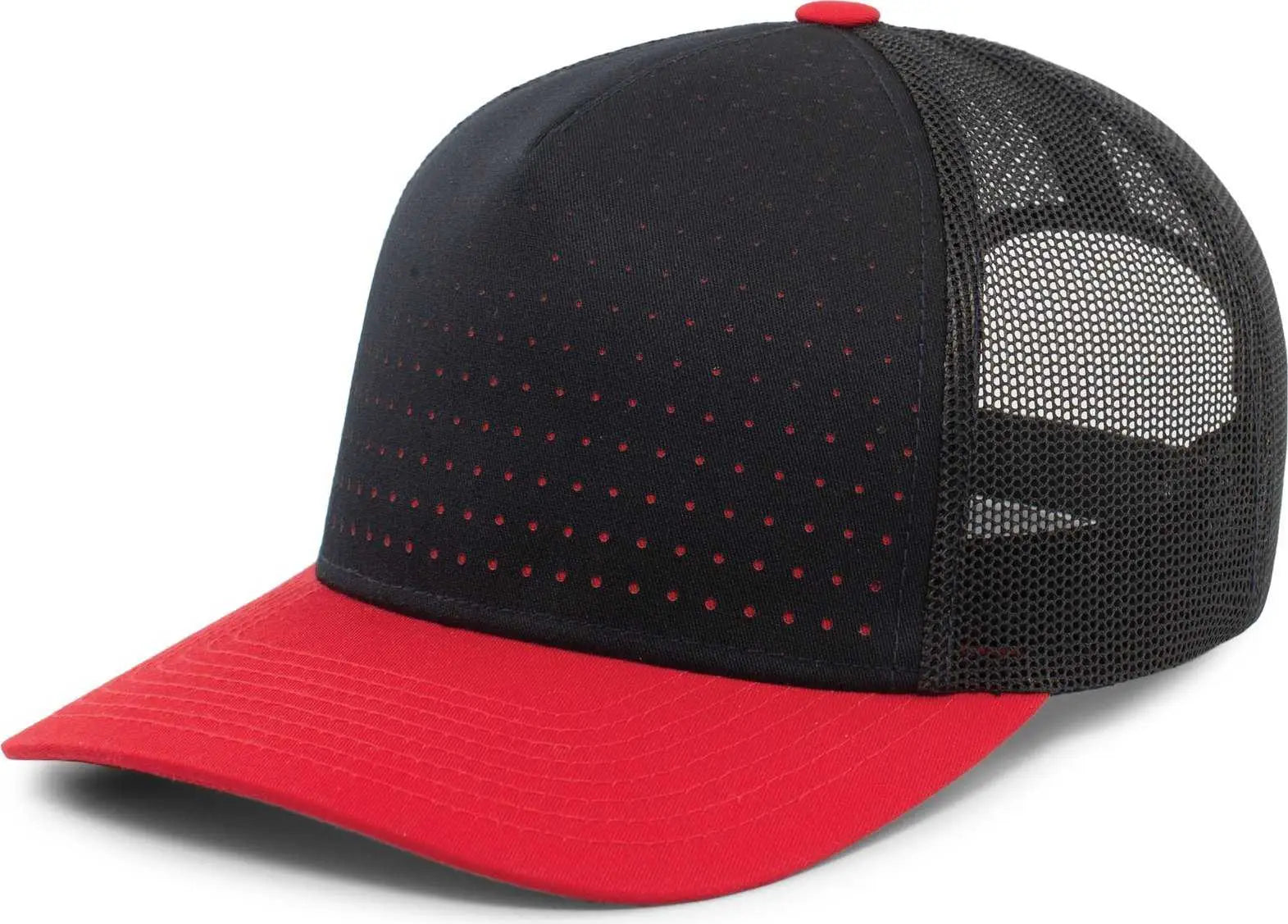 Pacific Headwear 105P Perforated 5 Panel Trucker Snapback Cap - Navy Red - Navy Red / 7’’ 7 7/8’’