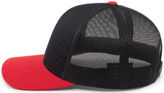 Pacific Headwear 105P Perforated 5 Panel Trucker Snapback Cap - Navy Red - Navy Red / 7’’ 7 7/8’’