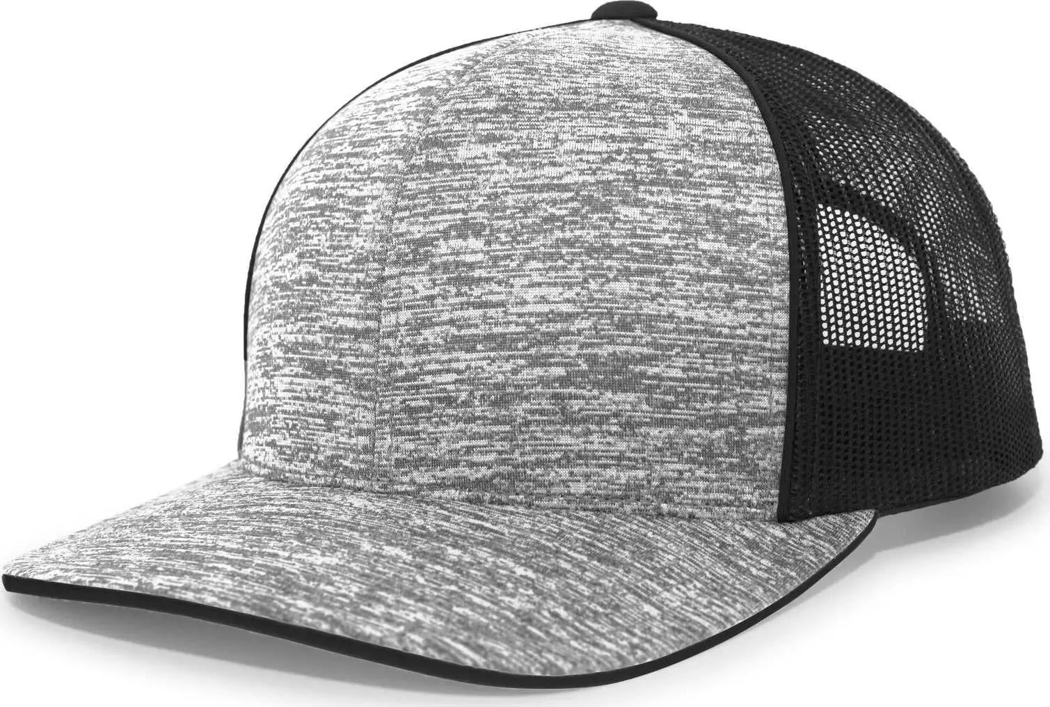 Pacific Headwear 106C Aggressive Heather Trucker Snapback Cap - Black Lite Charcoal - Black Dark Gray / 7’’ - 7 7/8’’