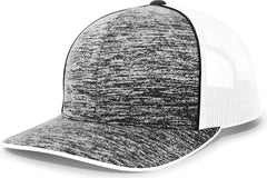 Pacific Headwear 106C Aggressive Heather Trucker Snapback Cap - BlackHeather White - Black White / 7’’ - 7 7/8’’