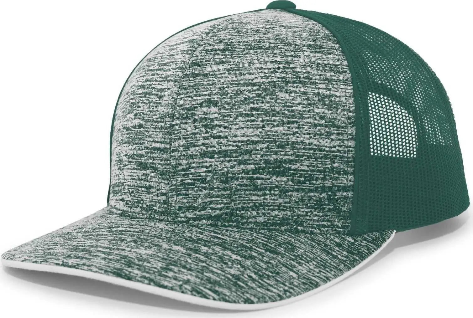 Pacific Headwear 106C Aggressive Heather Trucker Snapback Cap - Dark Green Dark Green - Forest / 7’’ - 7 7/8’’