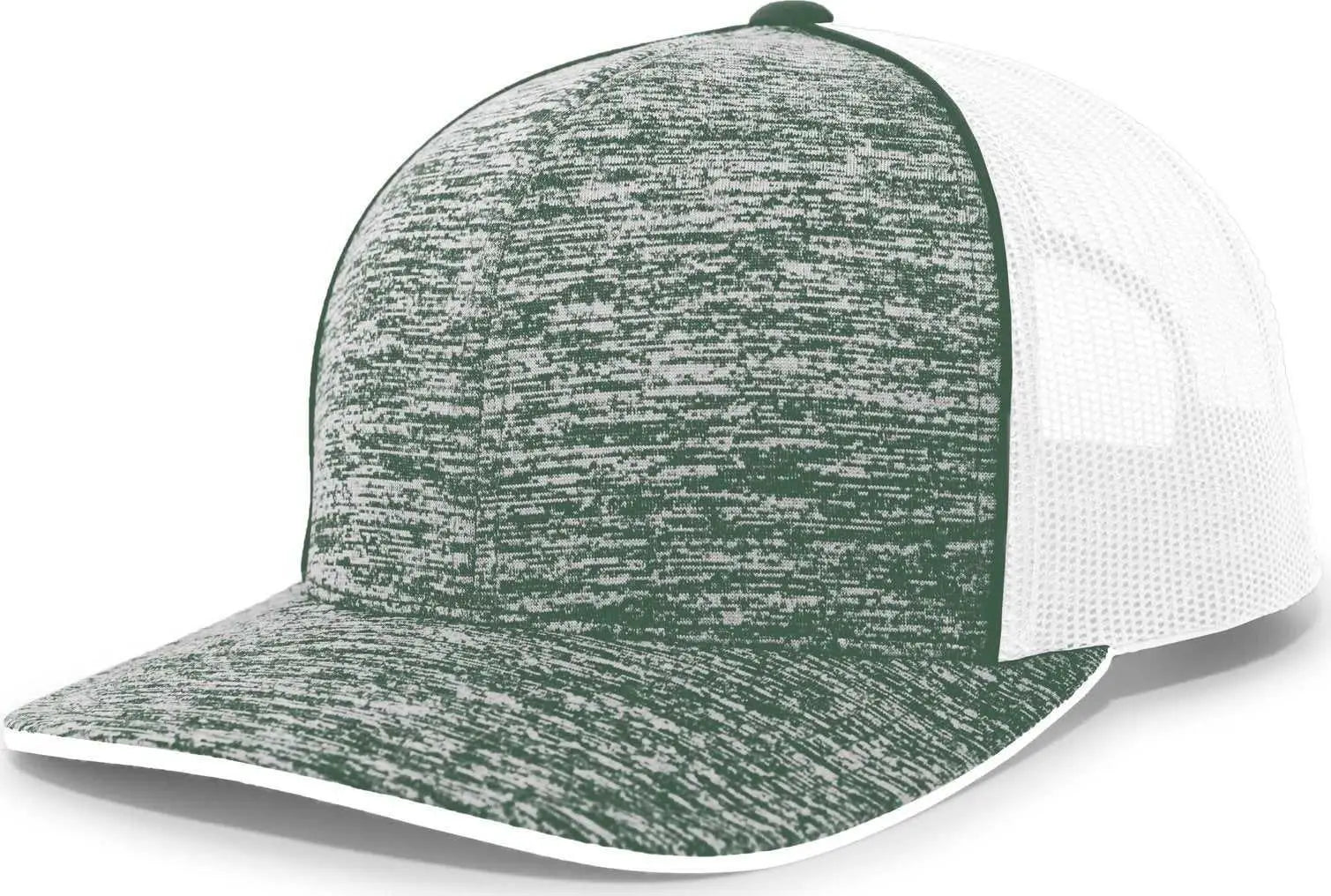 Pacific Headwear 106C Aggressive Heather Trucker Snapback Cap - Dark Green Heather White - Forest White / 7’’ - 7 7/8’’