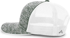 Pacific Headwear 106C Aggressive Heather Trucker Snapback Cap - Dark Green Heather White - Forest White / 7’’ - 7 7/8’’