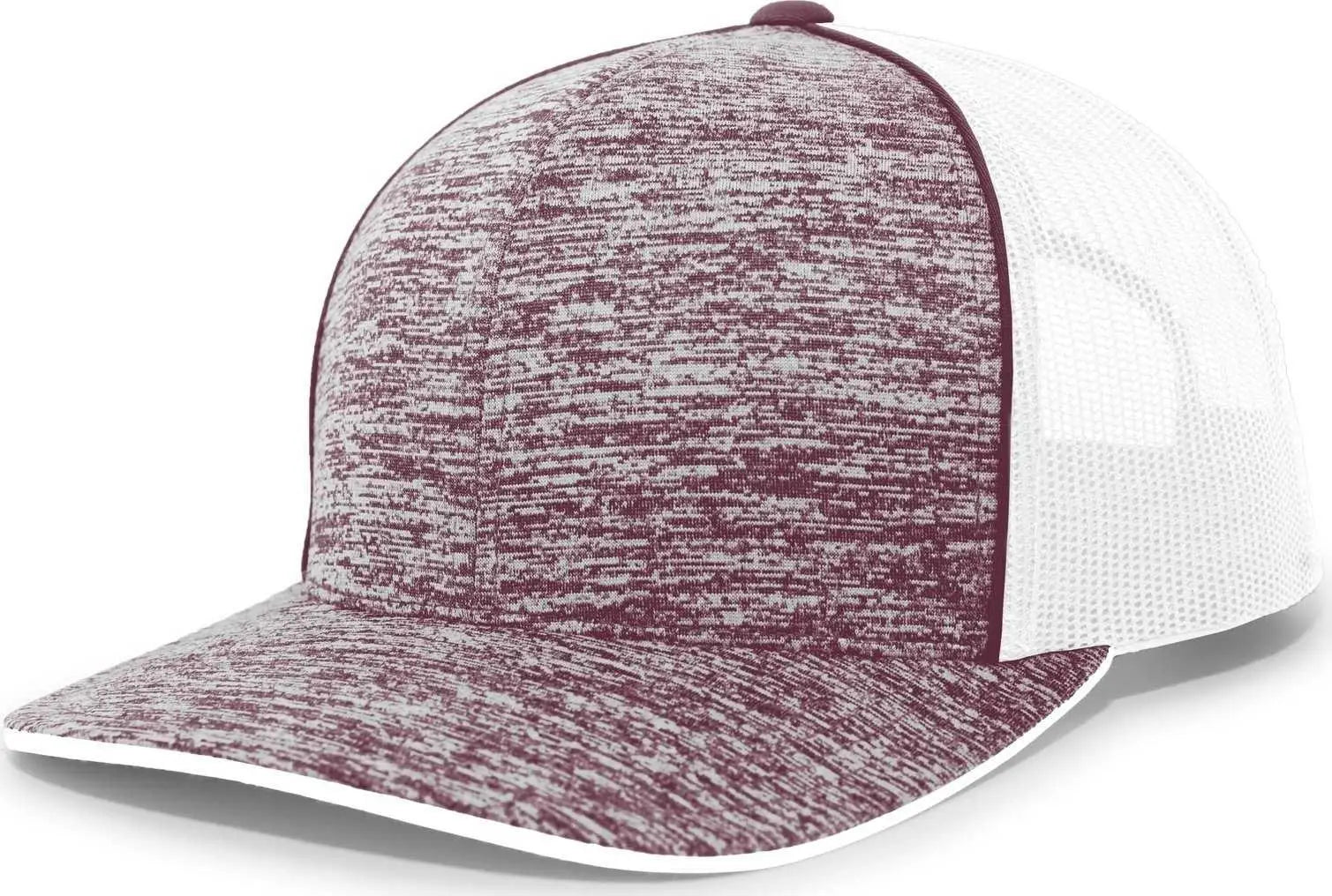 Pacific Headwear 106C Aggressive Heather Trucker Snapback Cap - Maroon Heather White - Maroon White / 7’’ - 7 7/8’’