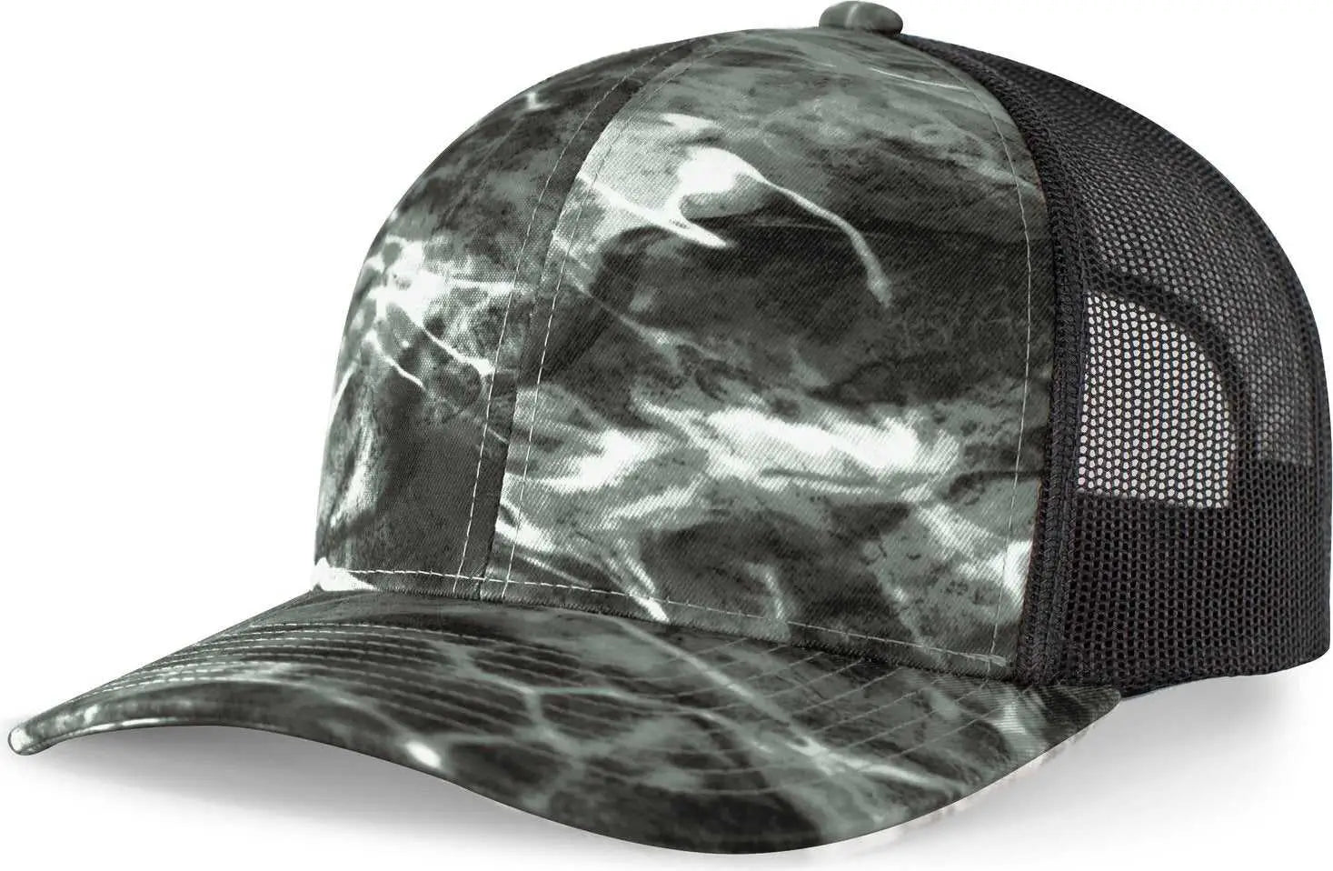 Pacific Headwear 107C Elements Agua Camo Trucker Snapback Cap - Elements Blacktip Lt Charcoal - Mossy Oak Dark Gray