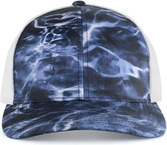 Pacific Headwear 107C Elements Agua Camo Trucker Snapback Cap - Elements Bluefin White - Mossy Oak White / 7’’ - 7 7/8’’