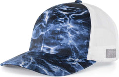 Pacific Headwear 107C Elements Agua Camo Trucker Snapback Cap - Elements Bluefin White - Mossy Oak White / 7’’ - 7 7/8’’