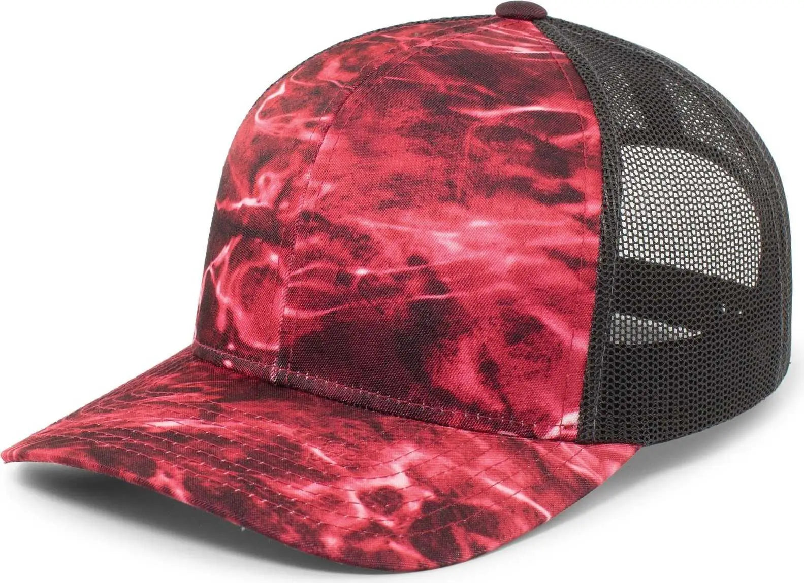 Pacific Headwear 107C Mossy Oak Trucker Snapback - Elements Agua Crimson Lt Charcoal - Mossy Oak Gray / 7’’ 7 7/8’’