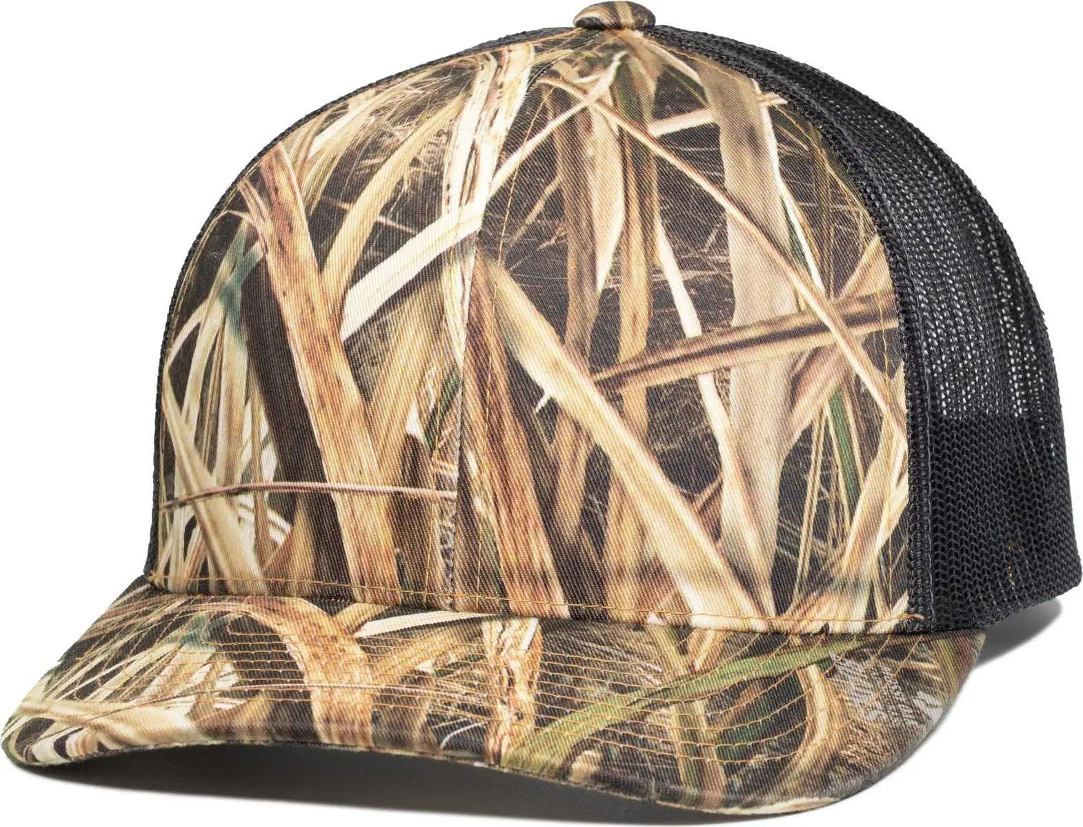 Pacific Headwear 108C Camo Snapback Trucker Cap - Shadow Grass Blades Light Charcoal - Shadow Grass Blades Light