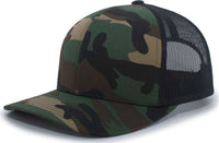 Pacific Headwear 108C Camo Trucker Snapback Cap - Army Black - Green Black / 7’’ - 7 7/8’’
