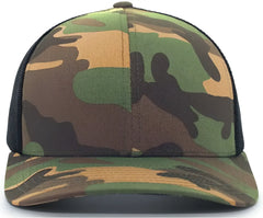 Pacific Headwear 108C Camo Trucker Snapback Cap - Army Black - Green Black / 7’’ - 7 7/8’’