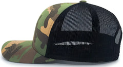 Pacific Headwear 108C Camo Trucker Snapback Cap - Army Black - Green Black / 7’’ - 7 7/8’’
