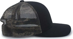 Pacific Headwear 108C Camo Trucker Snapback Cap - Black Break-Up Country - Black Mossy Oak / 7’’ - 7 7/8’’