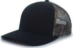 Pacific Headwear 108C Camo Trucker Snapback Cap - Black Break-Up Country - Black Mossy Oak / 7’’ - 7 7/8’’